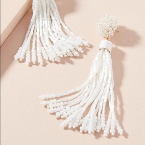 Anthropologie Kennedy Tassel Drop Earrings white